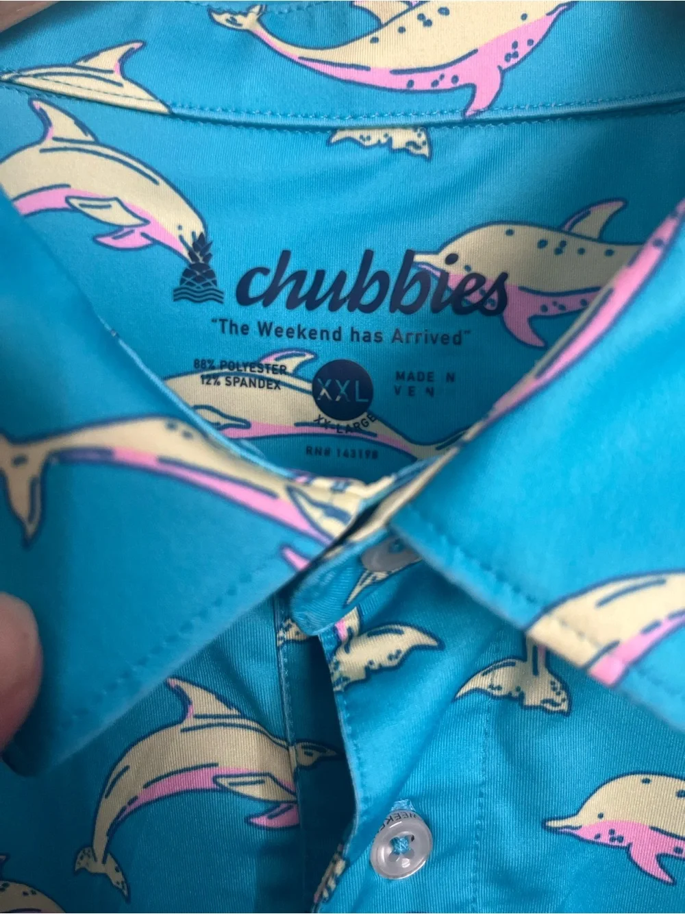 Chubbies The Flying Dolphins Performance Golf Polo Shirt Teal Blue Men XXL - Picture 6 of 9